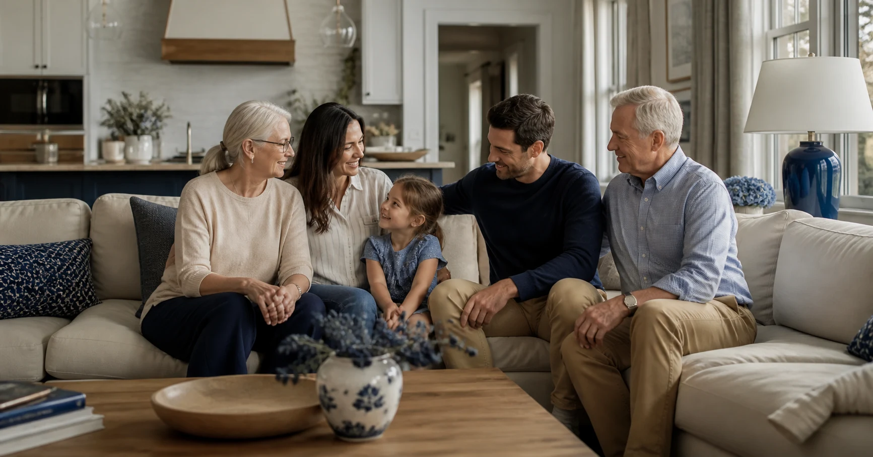 A multigenerational family enjoying time together at home